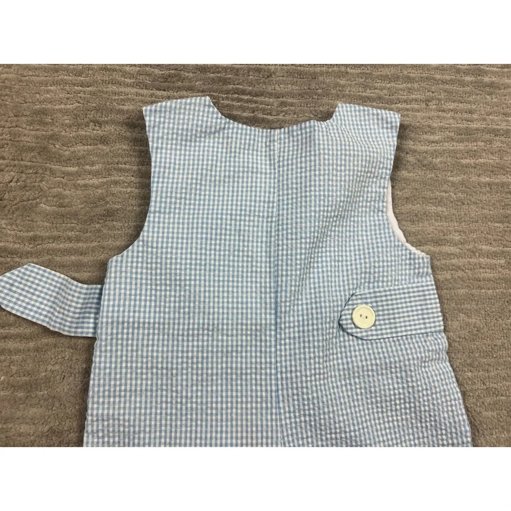 Carter's Romper Boys 6/9M Blue Gingham‎ Nautical Sailboat Seersucker One Piece